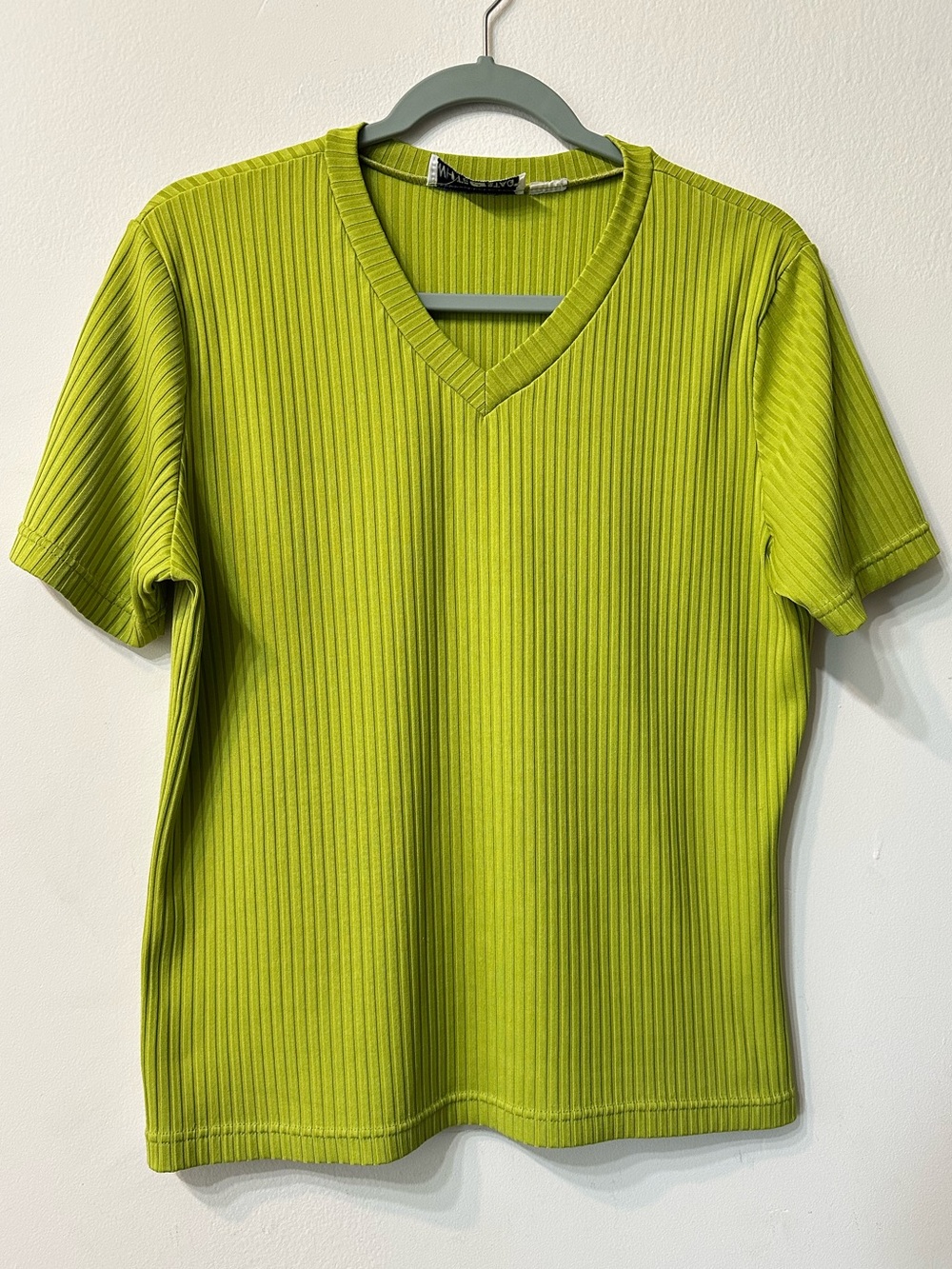 White Stag Green Ribbed Knit V-Neck Short Sleeve T-Shirt Women's L